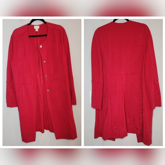 Chico's Stretch Knit Red Jacket. Size 3 (XL). Pockets. Hidden Snap buttons. - Picture 5 of 16